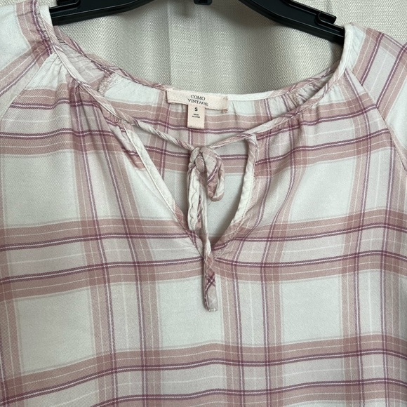 Como Vintage Pink Plaid Peasant Blouse – Size Small - Picture 3 of 7